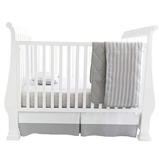 Baby Crib Set 4 pc, Crib Sheet,Quilted Blanket, Crib Skirt & Baby Pillow Case Grey Bamboo Design Combo