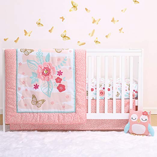 Aflutter 4-Piece Butterfly and Flowers Baby Crib Bedding Set by Little Haven