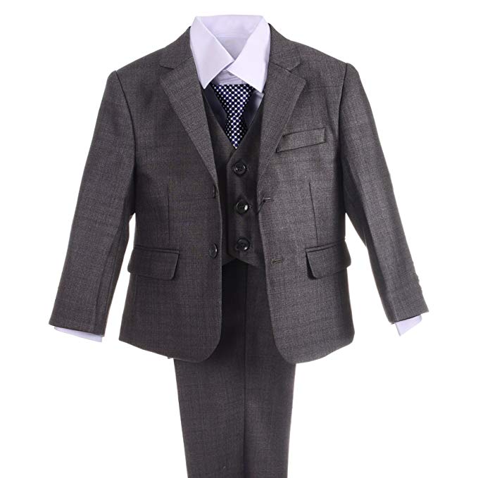 Dressy Daisy Boys Formal Dress Suits Wedding Outfit Grey Suits 5 Pcs Set Modern Fit