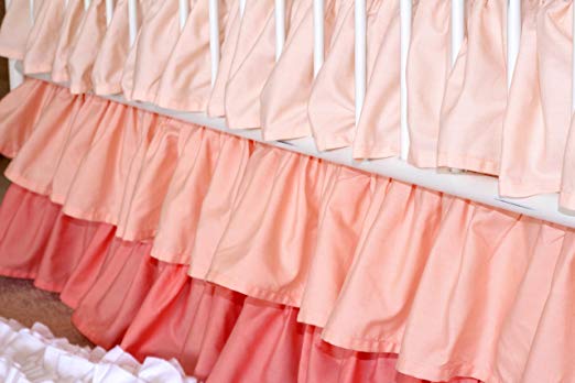 Peach to Coral 3 Tiered Ruffled Crib Skirt (Coral Gradient)