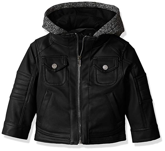 Urban Republic Baby Boys Texture Faux Leather Jacket Patch Pocket Sleeve