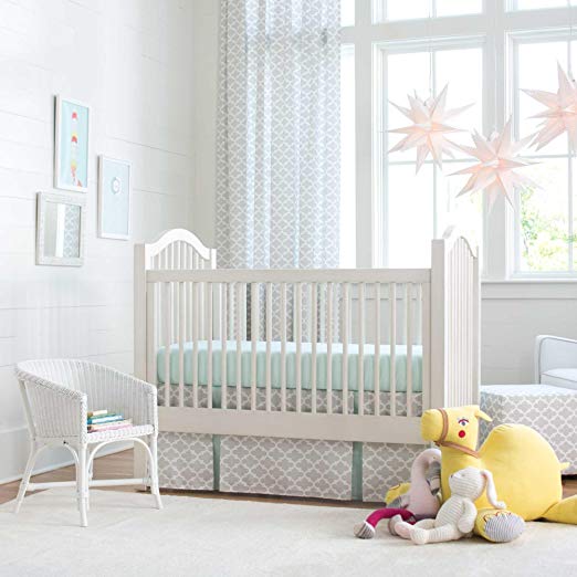 Carousel Designs French Gray and Mint Quatrefoil 2-Piece Crib Bedding Set