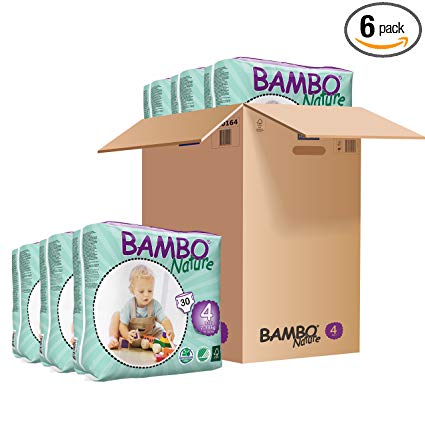 Bambo Nature Eco Friendly Baby Diapers Classic for Sensitive Skin, Size 4 (15-40 lbs), 180 Count (6 Packs of 30)