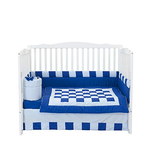 Baby Doll Bedding 4 Piece Patchwork Perfection Crib Bedding Set, Royal/Light Blue