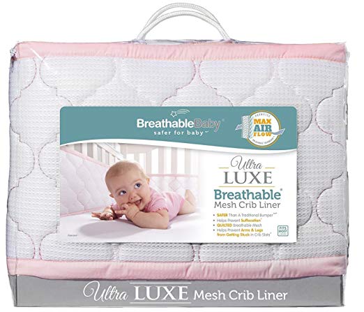 BreathableBaby Ultra Luxe Mesh Crib Liner, White/Pink