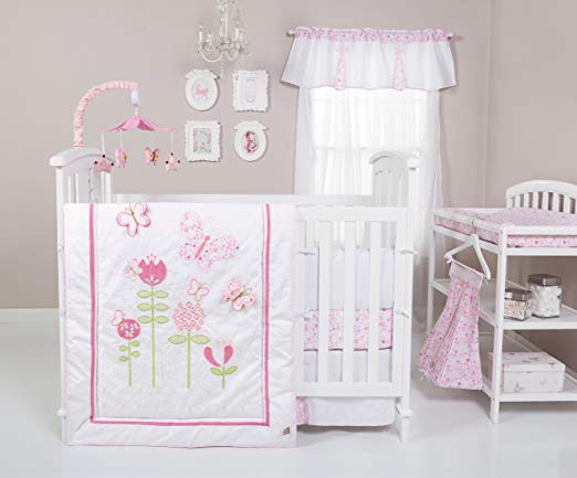 Trend Lab Floral Fun 6 Piece Crib Bedding Set, White/Pink