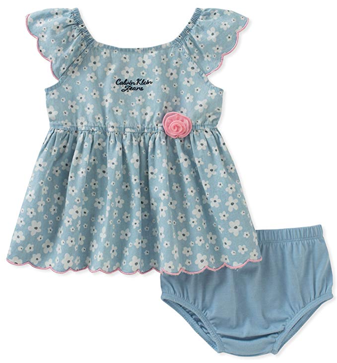 Calvin Klein Baby Girls 2 Pieces Denim Dress with Panty-Belted