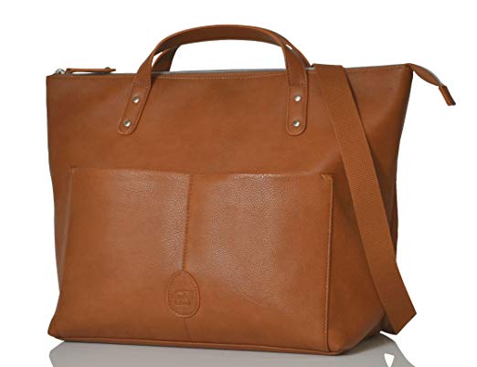 PacaPod Saunton Tan Designer Baby Diaper Bag - Luxury Faux Leather Tote 3 in 1 Organising System with Convertible Backpack Straps