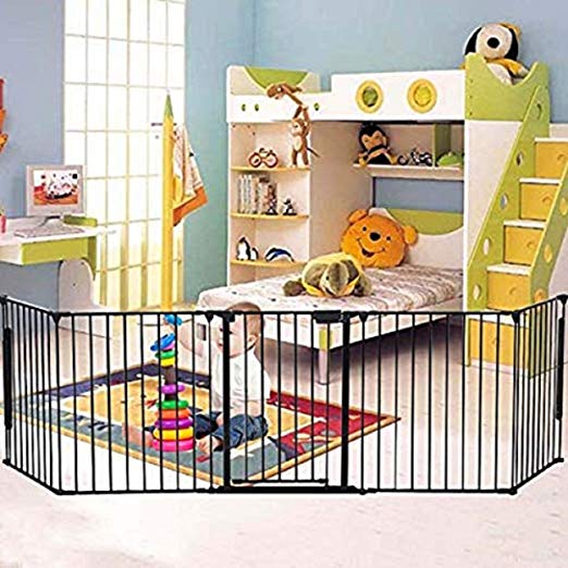 Homestock Safety Mental Baby Gate/Fence 5 Panels Fireplace Fence Dog cat pet Fence BBQ Hearth Gate Christmas Tree Fence Installation-Free