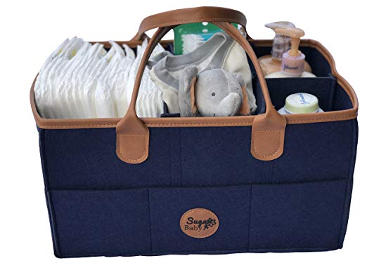 Baby Diaper Organizer caddy. Nursery Storage bin for boys and girls diapers| Diaper storage basket | large Portable Car Travel Organizer, Baby Shower gift basket and Newborn Registry must haves (Blue)