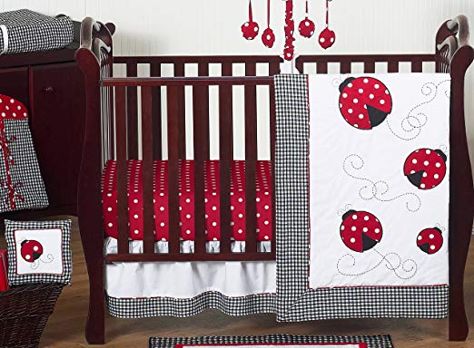 Sweet Jojo Designs 11-Piece Red and White Polka Dot Ladybug Baby Girl Bedding Crib Set Without Bumper