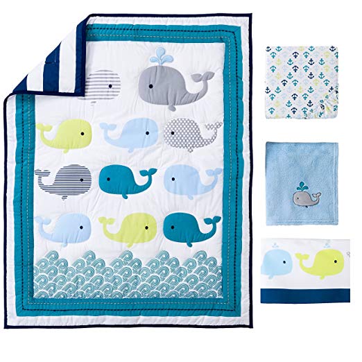 Ocean Whale Crib Bedding 4pcs set Baby Bedding Set Nursery With Comforter Blanket