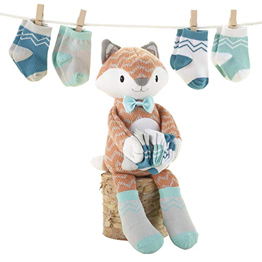 Baby Aspen Plush Gift Set for Baby, Mr. Fox in Socks Knit, Orange/Multi
