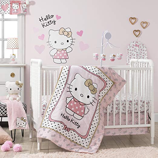 Bedtime Originals Hello Kitty Luv Hearts 3 Piece Crib Bedding Set, Pink/Gold