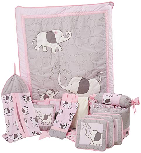 Boutique Pink Gray Elephant 13pcs Crib Bedding Sets