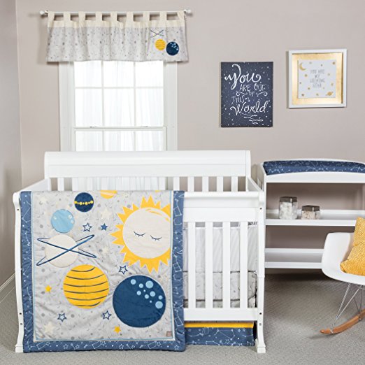 Trend Lab Galaxy 3 Piece Crib Bedding Set, Blue/Gray/Yellow