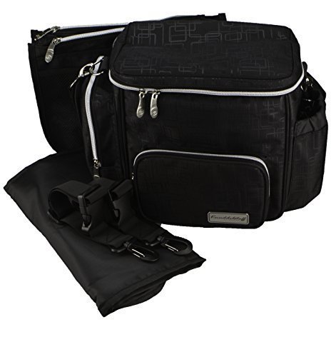 Knuddelstuff Stylish 'Winslow' SMALL Toddler Travel Designer Diaper Bag - Stroller Clips – Insulated Pocket – Nappy Changing Handbag, Black…