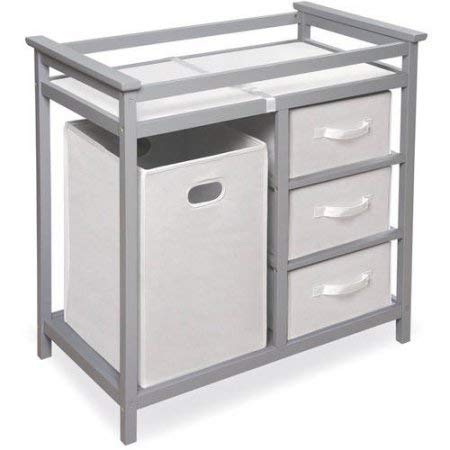 Badger Basket Modern Changing Table with 3 Baskets and Hamper (Gray)