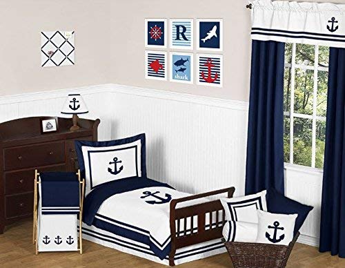 Sweet Jojo Designs 5-Piece Anchors Away Nautical Navy and White Boys Toddler Bedding Set
