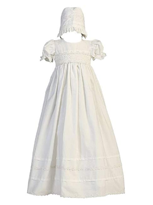 Girls Cotton Christening Gown Dresses with Bonnet Set - Baby or Infant Girl's Christening Dress, White, 12-18 Months