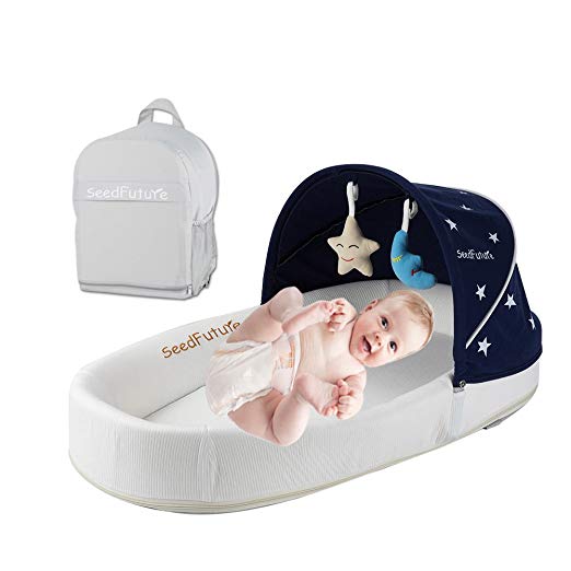 Baby Infant Bassinet Crib Travel Bed Bedside Sleeper Mattress Lounger Cradle Newborn Portable Gift (Blue)