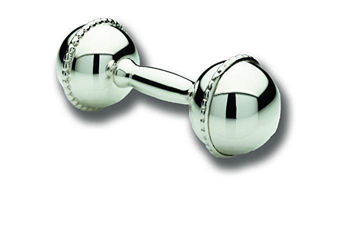 Cunill 4.5-Ounce Pearls Dumbell Baby Rattle, 3.5-Inch, Sterling Silver