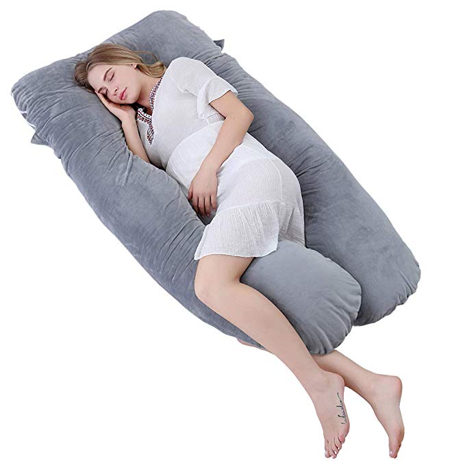 Meiz Full Pregnancy Pillow with Hypoallergenic Velvet Cover - Maternity Body Pillow 60 Inch (Classic Gray)