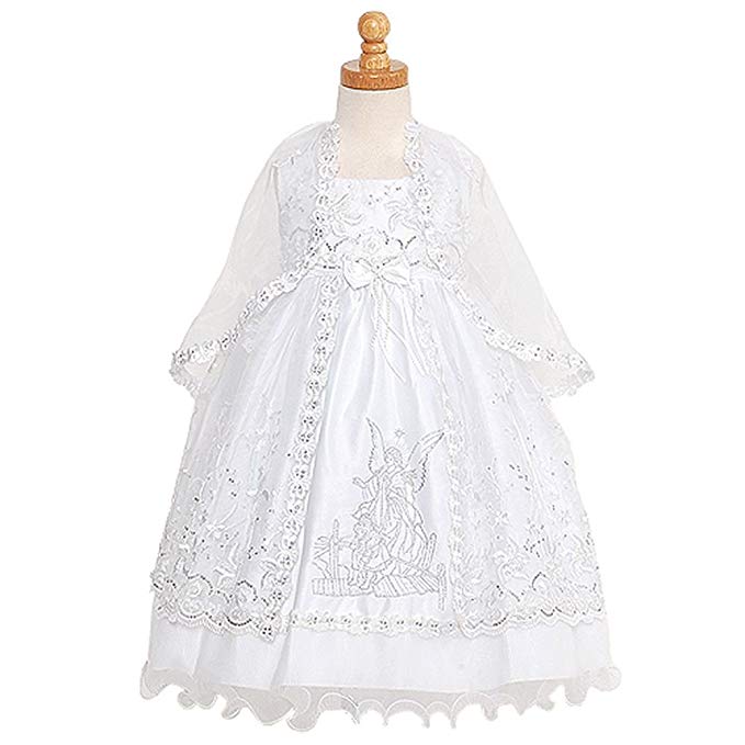 Rain Kids White Silver Embroidered Angel Baptism Dress Girls 6M-4T