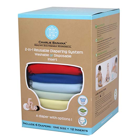 Charlie Banana 2-in-1 Reusable Diapers, Boy, 6 Diapers- One Size + 12 Inserts
