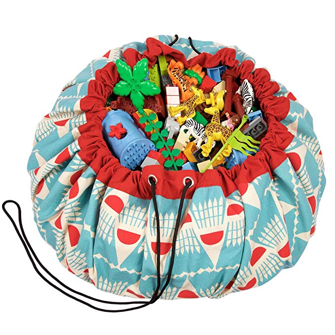 Play Mat and Toy Storage Bag - Durable Floor Activity Organizer Mat - Large Drawstring Portable Container for Kids Toys, Lego, Books - 55