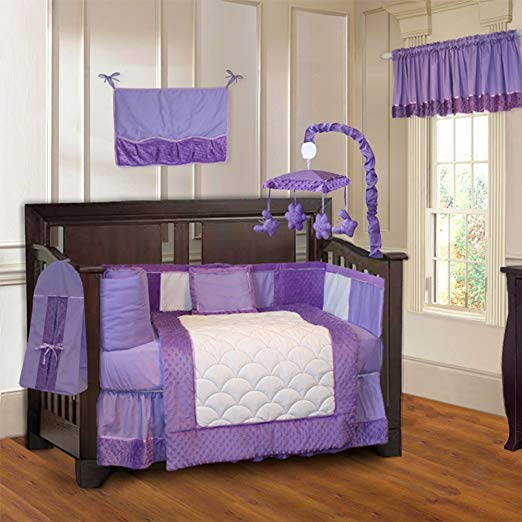 BabyFad Minky Purple 10 Piece Baby Crib Bedding Set