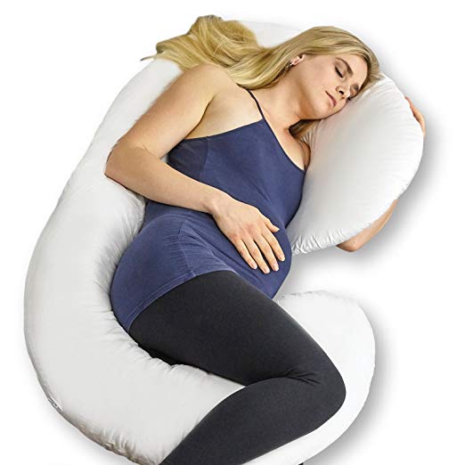 Full Body Pregnancy Pillow – Extra Soft C Shaped Support Cushion for Maternity Nursing and Back Pain Relief - 100% Cotton Washable Cover