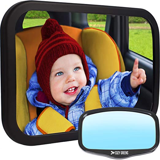 Baby Car Mirror for Back Seat | View Rear Facing Infant in Backseat | CRASH TESTED Best Newborn Safety Secure Double-Strap | FREE Cleaning Cloth & eBook | Lifetime Warranty | Baby Shower Gift Box