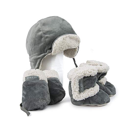 JJ Cole - Bomber Hat Set, Comfortable and Warm Boots, Mittens, and Hat for Infant, Graphite, 0 to 6 Months