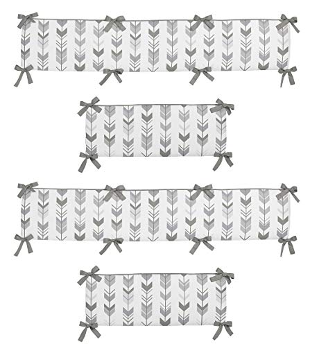 Sweet Jojo Designs Grey and White Baby Crib Bumper Pad for Woodland Arrow Collection by