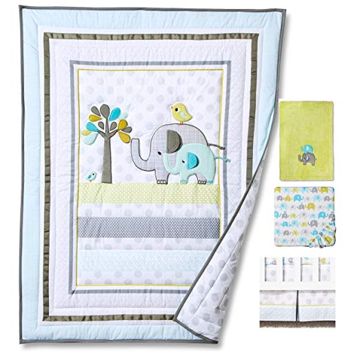 Blue Elephant 4pcs set Baby Bedding Set Nursery Crib Bedding With Comforter Blanket