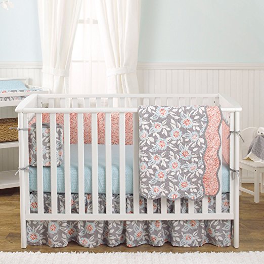 Grey Dahlia 4-In-1 Baby Girl Crib Bedding Collection by Balboa Baby