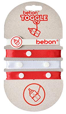 Toggle Baby Bottle Holder - Toy Strap, Leash for Stroller, Car Seat, High Chair, Sippy Cup, Teether (red/White)