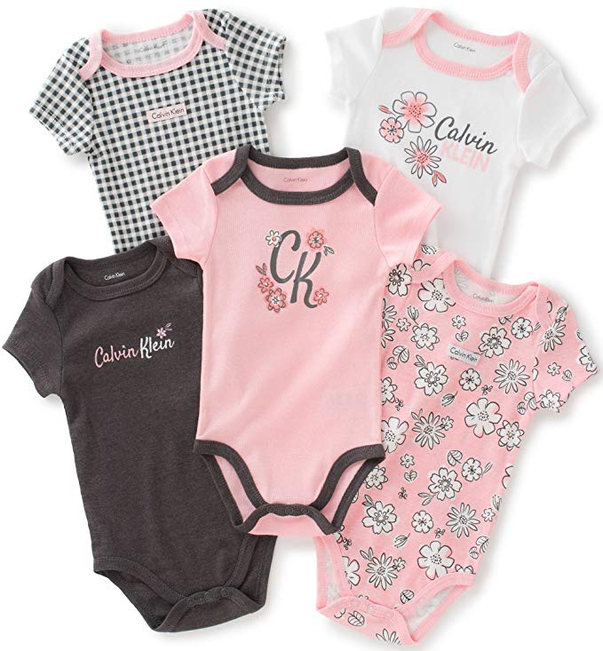 Calvin Klein Baby Girls' Assorted Short Sleeve Bodysuit (Pack of 5)