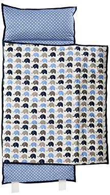 Bacati Elephants Nap Mat Bedding Set, Blue/Grey
