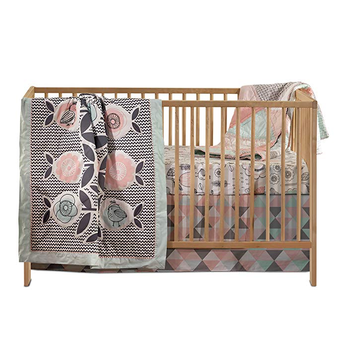 Lolli Living 4-Piece Baby Bedding Crib Set with Sparrow Pattern. Complete Set with Quilt, 2 Fitted Sheets, and Bed Skirt.